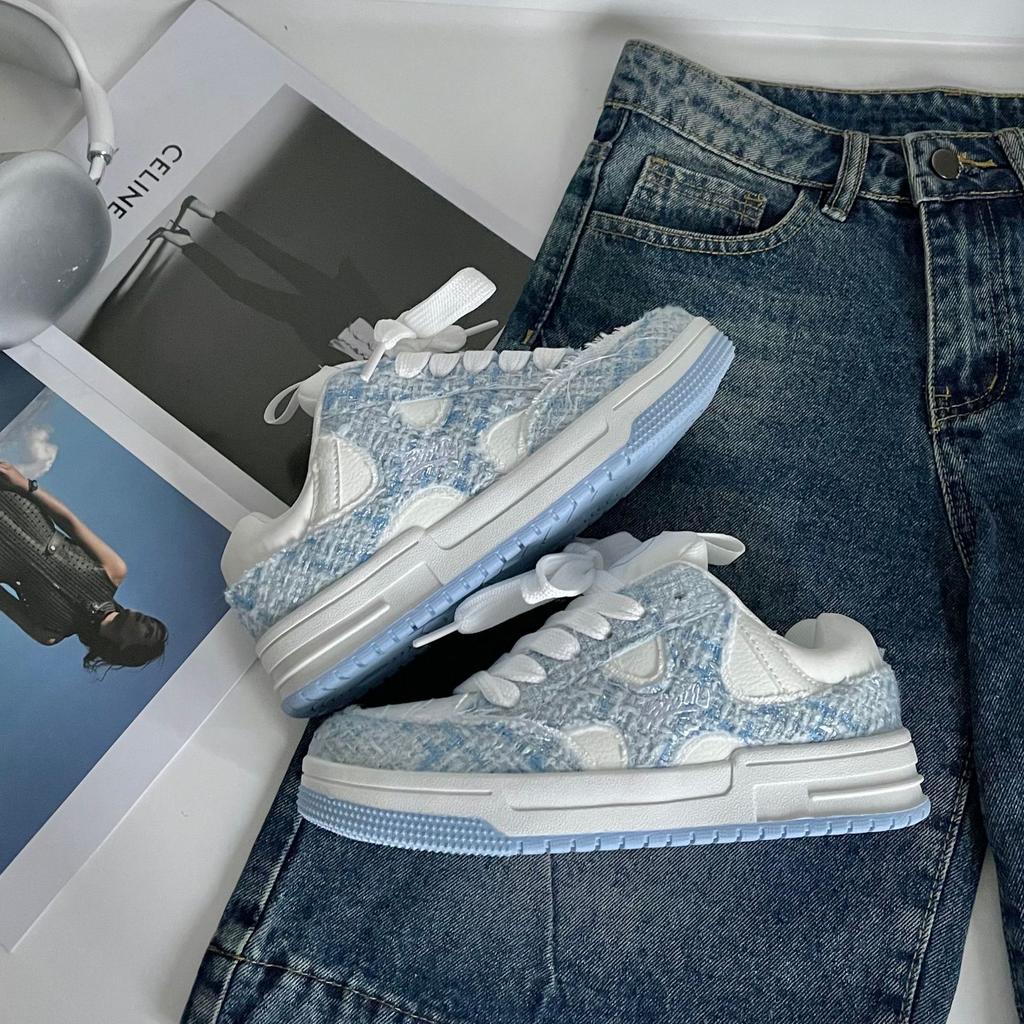 ins student blue retro thick-soled heightening casual bread shoes breathable sports board shoes