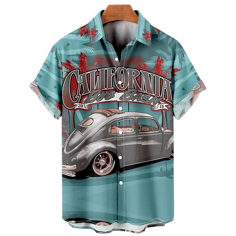 Men Clothing Hawaiian Vacation Beach Shirt Lapel Blouse Summer Casual Clothes Tops Chemise
