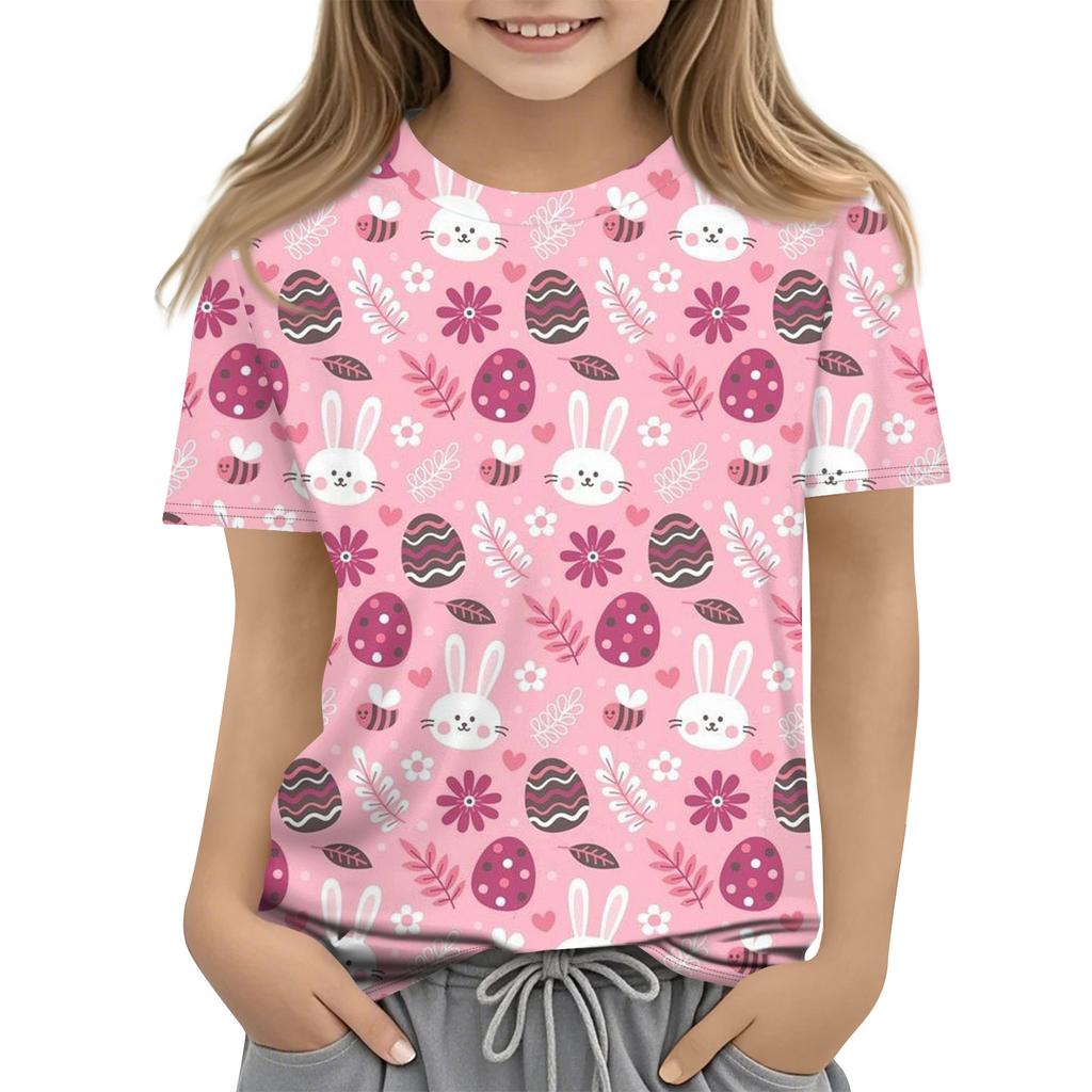 Children's Easter Printed Round Neck Short Sleeved Casual T-shirt