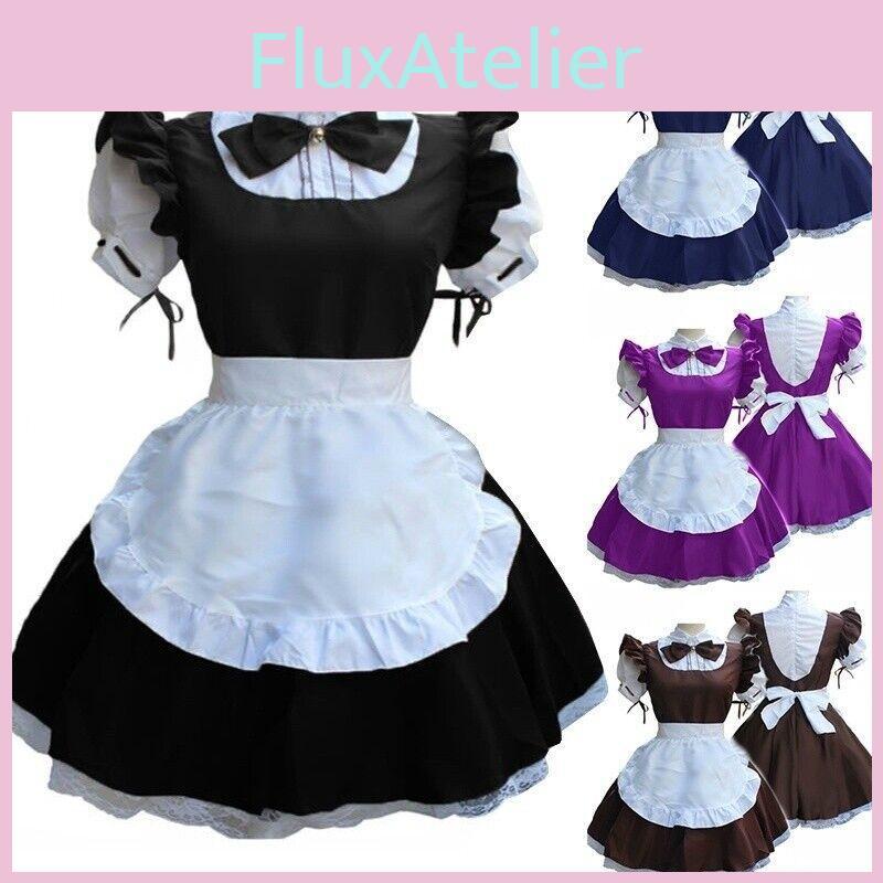 Damen Kurzarm Retro Dienstmädchenkleid mit süßem Puppenkragen und Prinzessinnen-Ästhetik