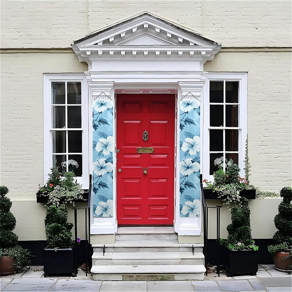 Front Door Decoration 2pcs Set Spring Summer Beach Floral Theme Elements Porch Hanging Flag, Double Hanging, Indoor Outdoor Party Supplies, Hanging Fl