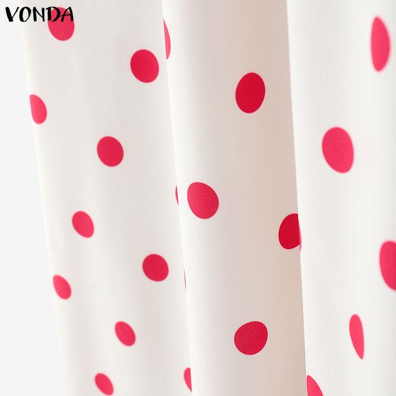 VONDA Vintage Women Polka Dots Print Loose Casual Long Swing Skirts Pleated Dress