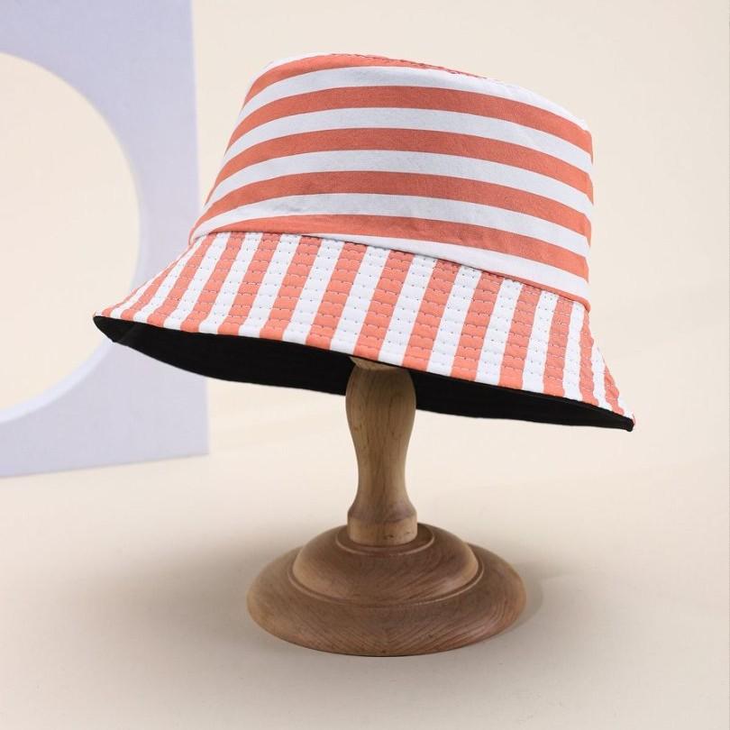 Bucket Hat Women Wear Double-Sided Travel Spring And Summer Visor Hat Japan And Korea Striped Print Simple Outdoor Sunscreen Hat