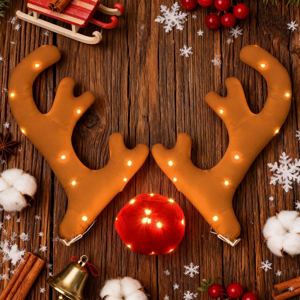 Rentier Auto Deko Festlich Leuchtendes Auto Außen Geweih Set Rentier Set Dächer Dächer Dekoration Für Van SUV Einkaufszentrum Fenster