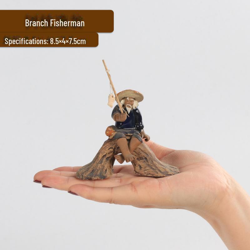 Jiang Taigong Fishing Ceramic Bonsai Rockery Ornament For Aquariums