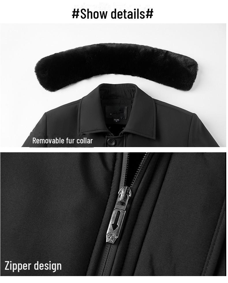 Men's Winter Plus Velvet Thick Warm Cotton Coat - Large, Loose-Fit, Medium-Length for Middle-Aged & Elderly