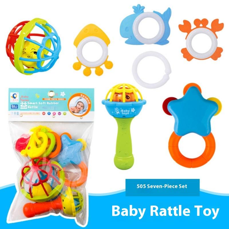 Infant and Toddler Chewable Teether Rattle Set 0-1 Year Old Baby Soft Rubber Hand Grip Ball Bag Rattle