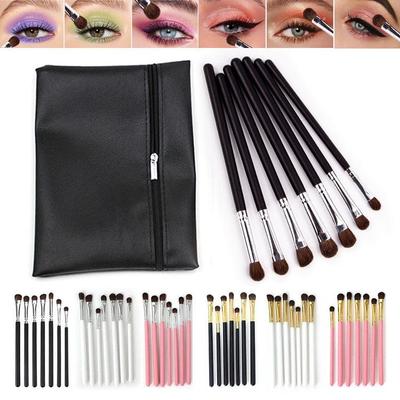7-teiliges Anfänger-Lidschattenpinsel-Set aus Pferdehaar - Tragbare Augenverblendungs-Beauty-Tools