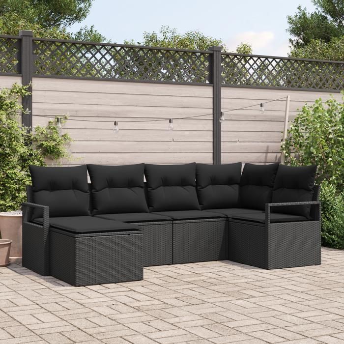 Ensemble de canapés de jardin vidaXL 6 pièces avec coussins noir poly rotin, Canapé jardin 2 places vidaXL avec rangement 3355122