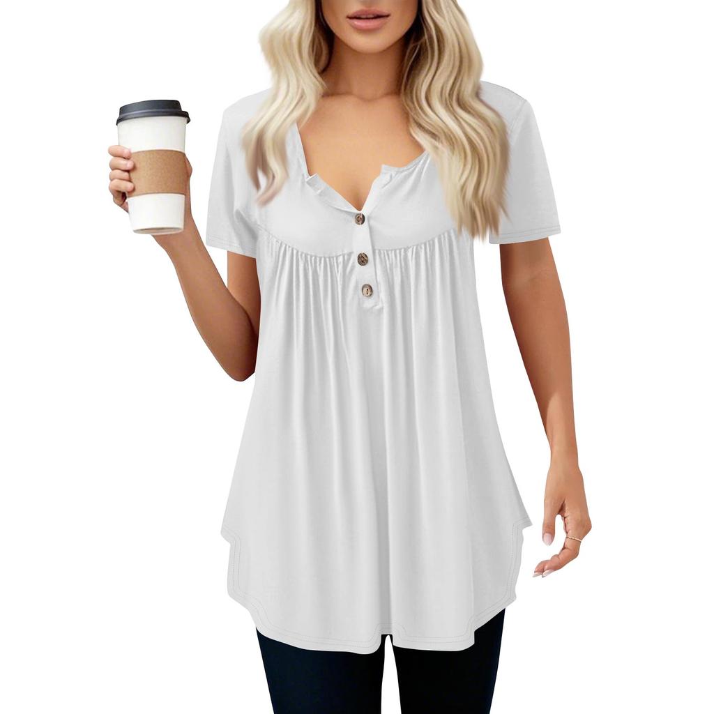 Damen Freizeit T-Shirt Rundhals Pullover Kurzarm Top