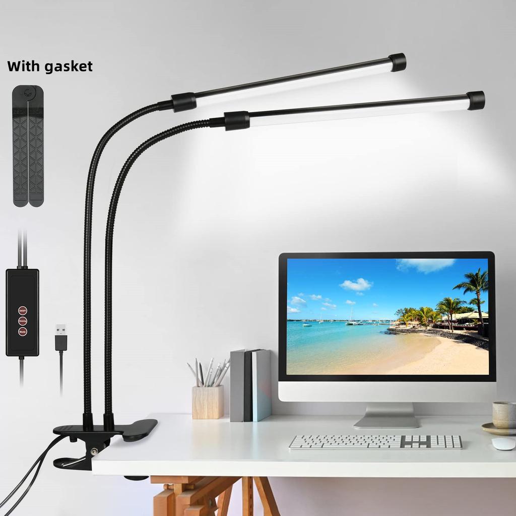YOUKOYI Lámpara Escritorio, 60 LED Flexo Con Luz Nocturna, 3 Modos Lampara LED Escritorio Regulable Con Cuello De Cisne De 360°, Cuidado Ocular Luz Escritorio Estudio Oficina Lectura