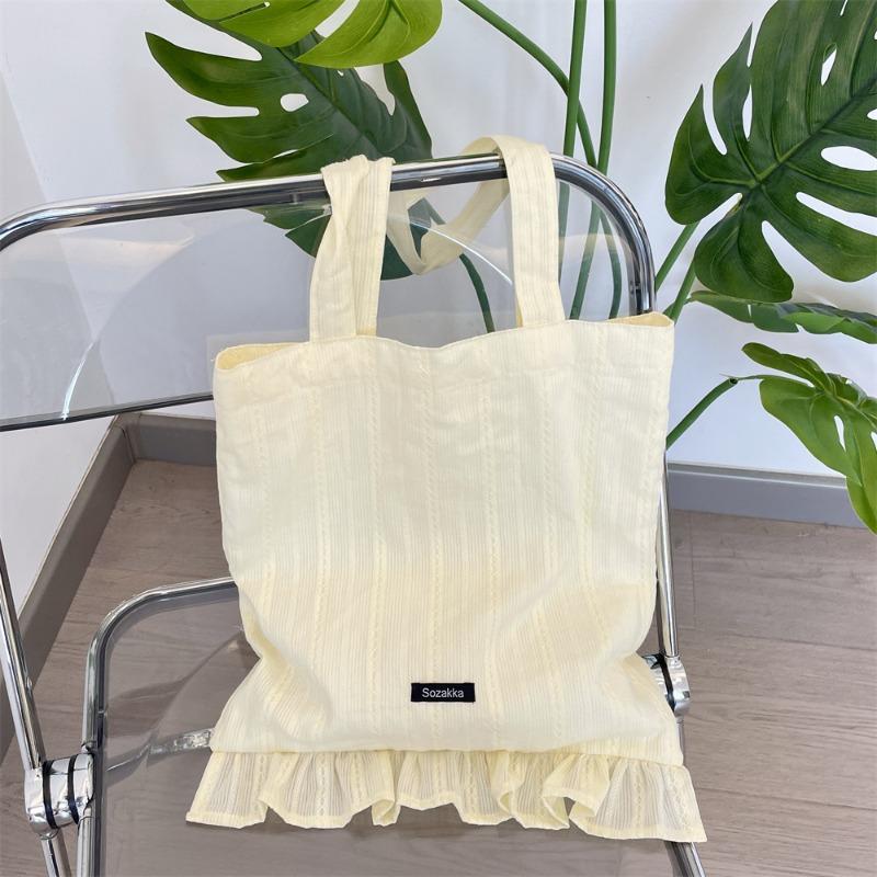 

5 New simple rhombus canvas bag lace shoulder bag large capacity portable tote bag жёлтый