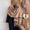 Stylish National Pattern Women's Faux Cashmere Infinity Scarf Winter Warm Two-Sided Thick Floral Print Cozy Shawl Foulard Blanke
