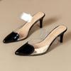 Fashion Pointed Toe Slippers High Heeled Summer Shoes Transparent PVC Slides Outside Wearing Slip On Black White Red