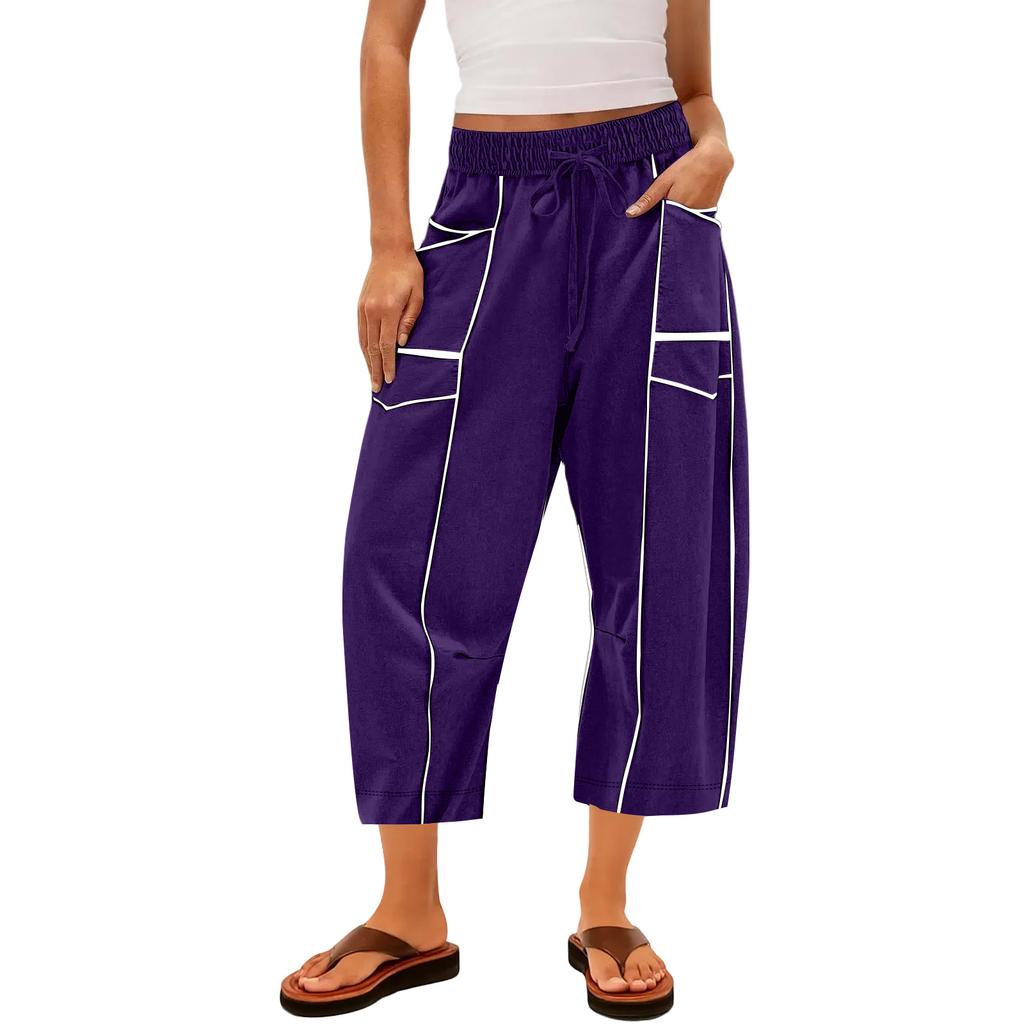 Ladies' Wide Leg Pants, High Waisted Straight Leg Pants, Spliced Pockets, Casual Cropped Pants