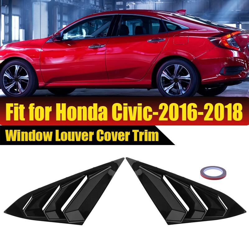 Quarter Window Louver Cover Trim Fits Honda Civic 2016~21 Side Vent Glossy Black