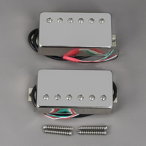 FLEOR Alnico5 Guitar Humbucker Pickup, 4-Wire Neck and Bridge Pickup Set, Chrome Fit, LP Style, Guitar Pickup Parts