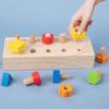 Wooden Screw Matching Puzzle Board - Fun Geometric Color Recognition Cognitive Toy With Mixed Color Blocks - Natural Wood Design