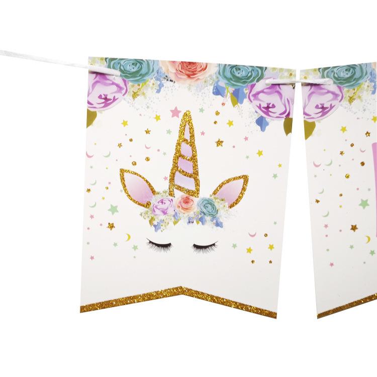 Unicorn Birthday Flag Happy Birthday Letter Bronzing Glitter Birthday Banner Customization