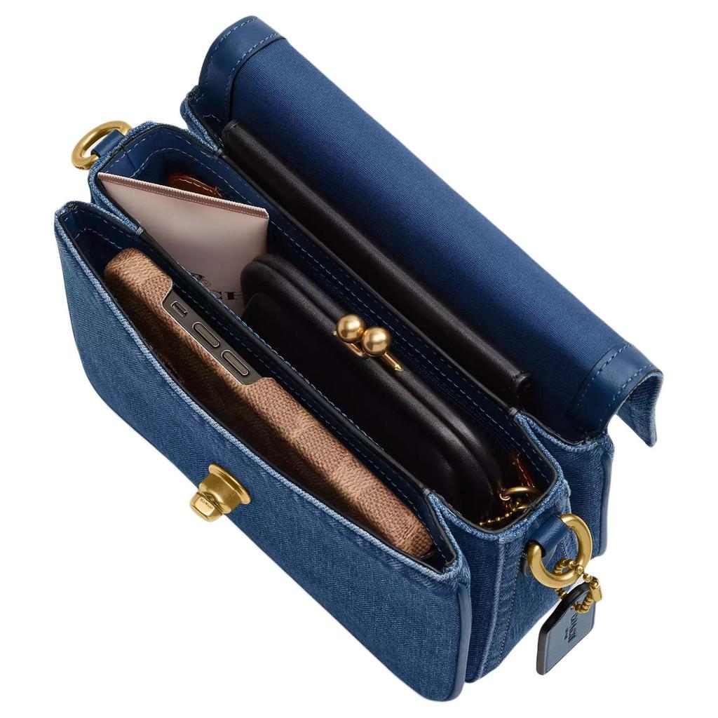 Coach Cassie 19 Metal Accents Decor Denim And Calfskin Shoulder Crossbody Handbag Small Women Handbags Dark-Blue CAT45-B4RHO