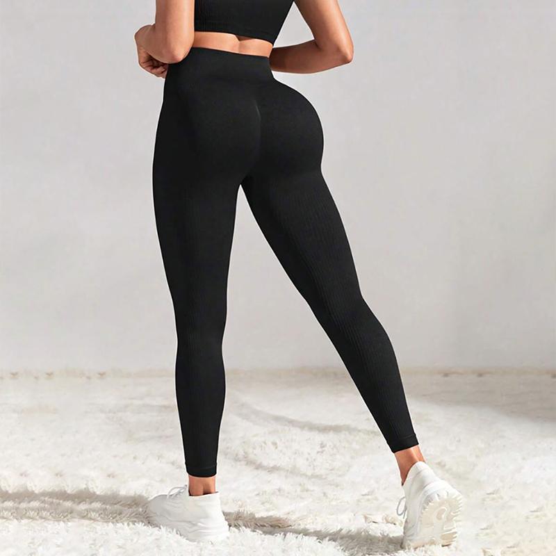 Women's High Waisted Yoga Pants Ribbed Seamless Leggings Tummy Control Workout Gym Fitness