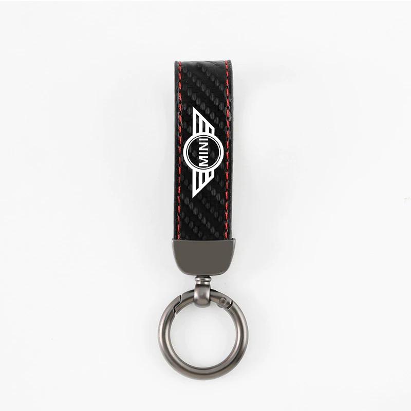 Car Emblem Keychain Rings Carbon Fiber LOGO Keyring Pendant for Mini Cooper One JCW F54 F55 F56 F57 F60 R50 Auto Accessories