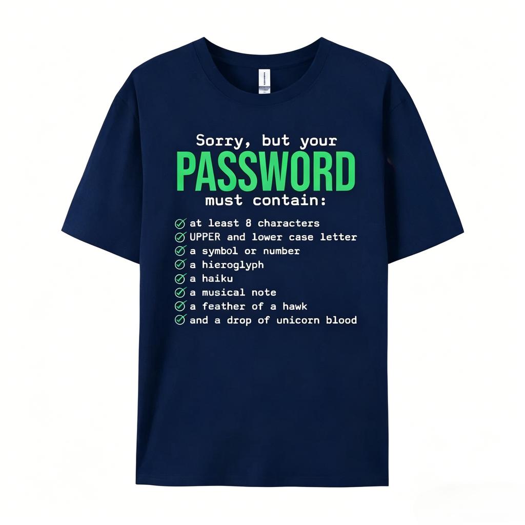 2026 Sorry But Your Password Must Contain Computer Tech Unisex Women Designer Clothes Fashionable and Trendy Meme Summer T Shirt