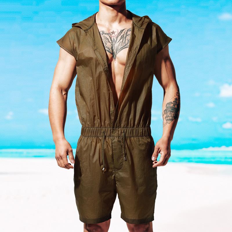 Desmiit Men's Summer Sleeveless Sun Protection Beach Jumpsuit - T9002