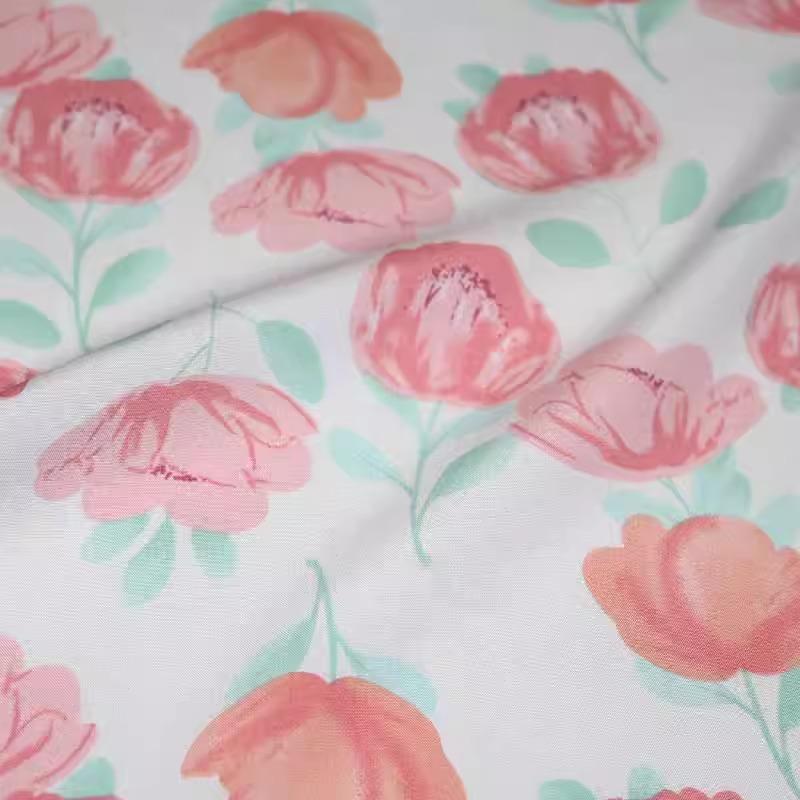 Flower Printed Rayon Viscose Fabric Soft By The Meter for Skirts Pajamas Clothes Cheongsam Diy Sewing Cloth Floral White Green