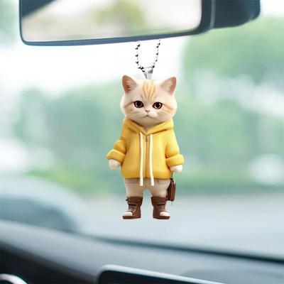 Cute Cats Car Interior Decoration Acrylic Flat Kitten Auto Rearview Mirror Pendant For Kawai Car Decoration Accessories