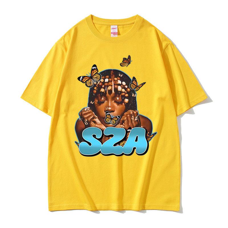 Rapper SZA Butterfly Face Graphic Tshirt Unisex Women Casual Cotton Vintage Tshirts Unisex Hip Hop Fashion Pop Music Tee Shirt