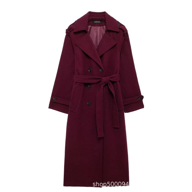 Womens Winter Wool Blend Double-Breasted Trench Coat Longline Classic British Style Streetwear Outerwear