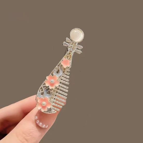 1/4Pcs Women Hair Clips Faux Pearl Decorations Floral Design Secure Fit Hair Pins Lute Shape Hairpins Formal Hairstyle Accessories