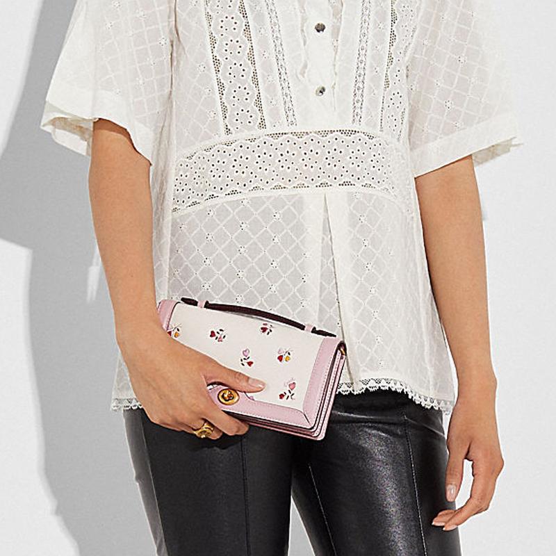 Coach Riley Floral Print Chain Leather Accordion Bag Women Handbags Cherry-Blossom-Pink 2409-B4CAH