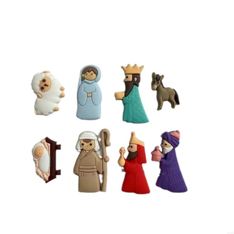 62KD 9Pcs Christmas Collection Button Novelty Nativity Scene Flat Back Embellishments Charm for Craft DIY Holiday Projects
