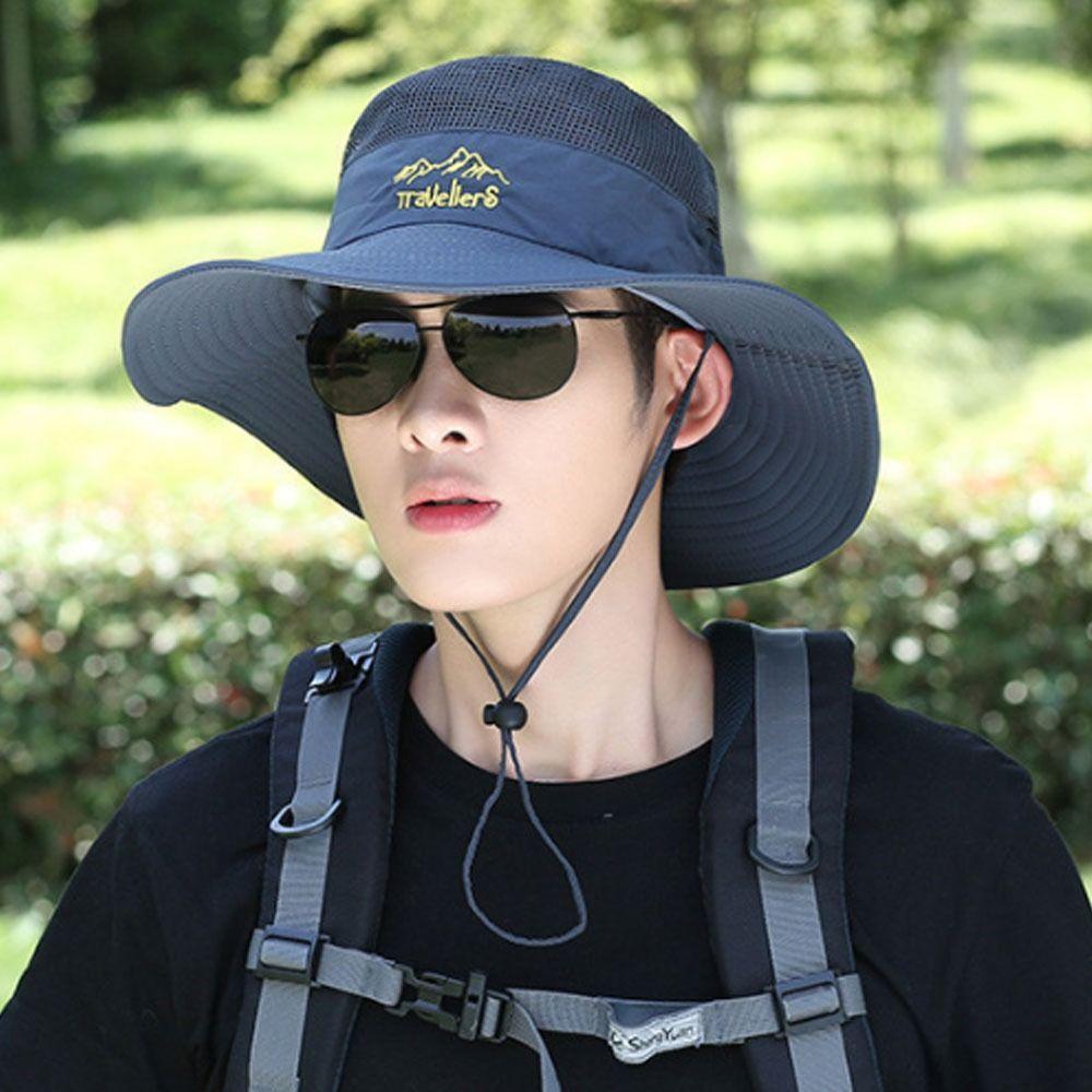 Men Embroidery Wide Brim Sun Cap Panama Hat Bucket Hat Fishing Cap