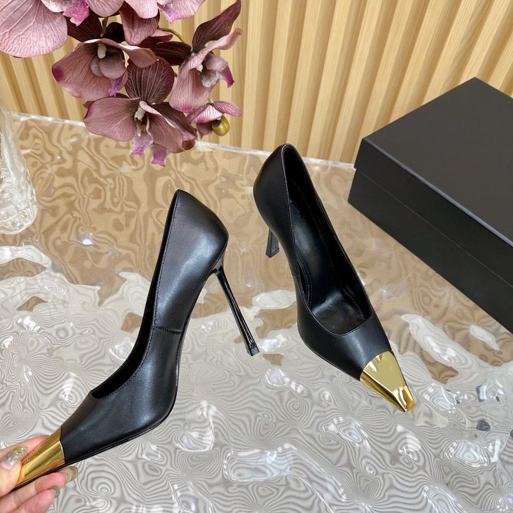 Herbst und Winter 2025 neue Promi-Metall-Pumps mit spitzer Zehenpartie Damen Schwarz Leichte Öffnung Königsschwester Sexy Temperament Dünne Absatzschuhe