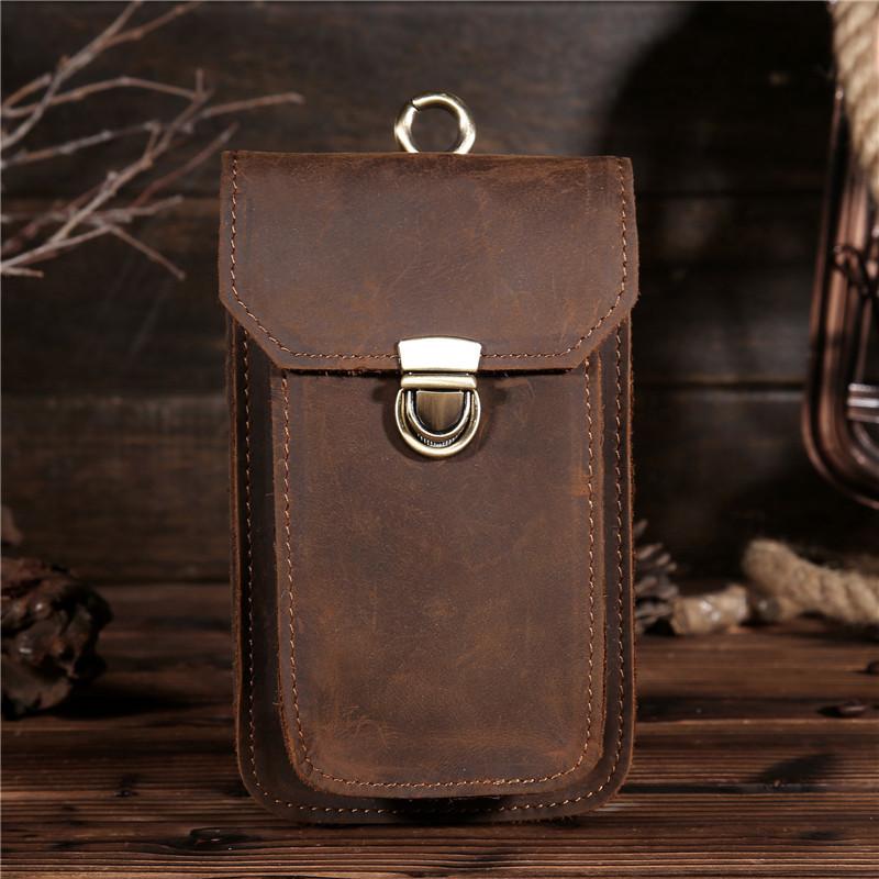 Top Layer Crazy Horse Leather Genuine Leather Men's Retro Mobile Phone Outdoor Mobile Wallet Small Waist Bag Shoulder Bag