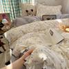 Soft Cotton Bedding Set With Lace Trim Floral Print French Style Queen King Twin Size 4 Piece