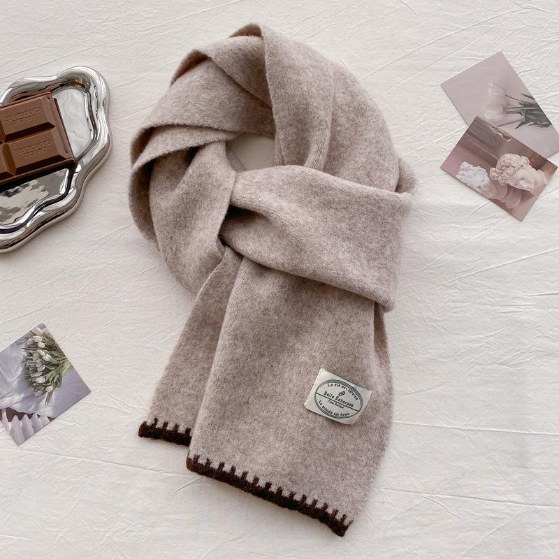 Wool Scarf Women's New Winter Thickened Warm Knitted Scarf High-end Wear White Student Tide