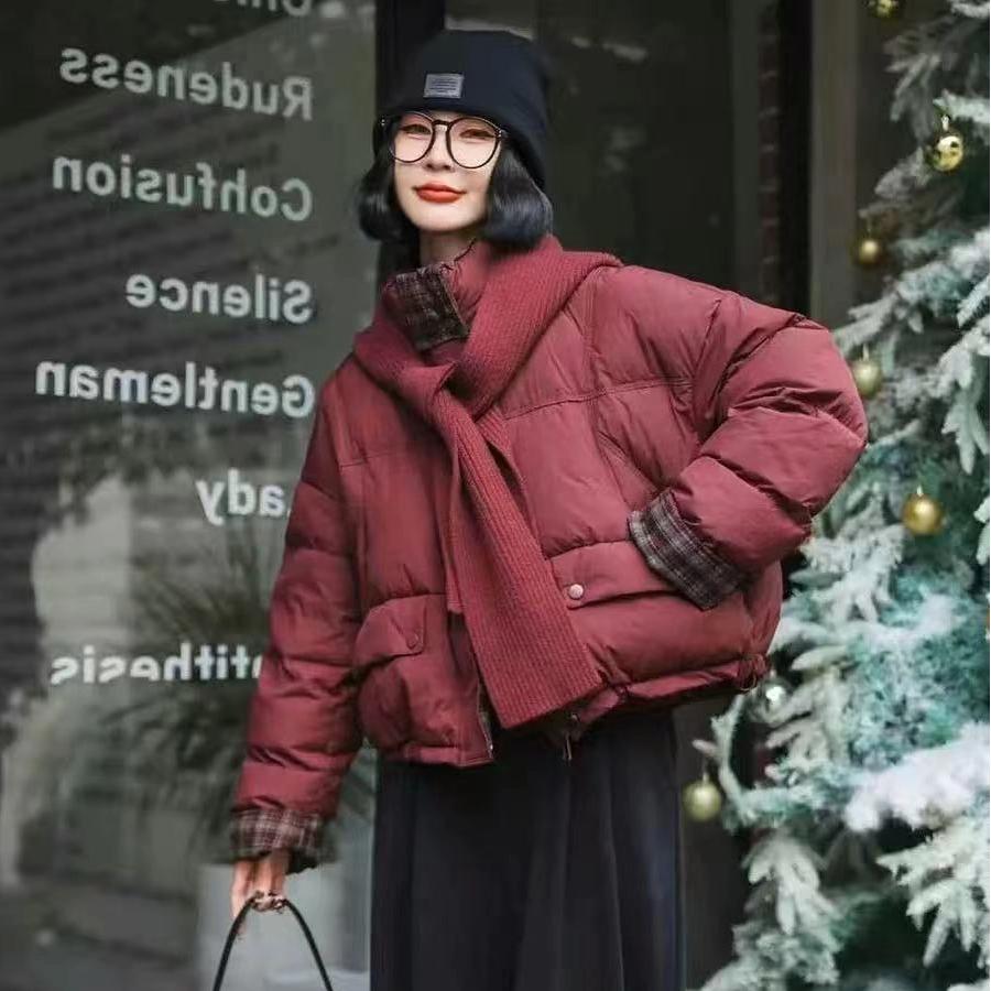 Women's Short Plaid Patchwork Winter Jacket