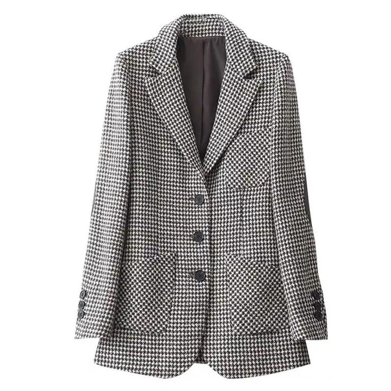 Double Breasted Women Blazer Warm Woolen Fabric Casual Mid Length Coat Slim Commuting Office Lady Spring Autumn
