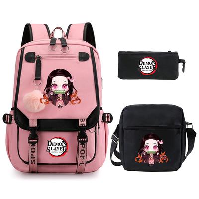 Riman Peripheral Printing Fashion Backpack Cross-border Campus Primary and Secondary School Students Schoolbag Shoulder Bag Pencil Bag Three-piece Set
