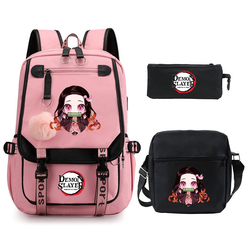 Riman peripheral printing fashion backpack cross-border campus primary and secondary school students schoolbag shoulder bag pencil bag three-piece set