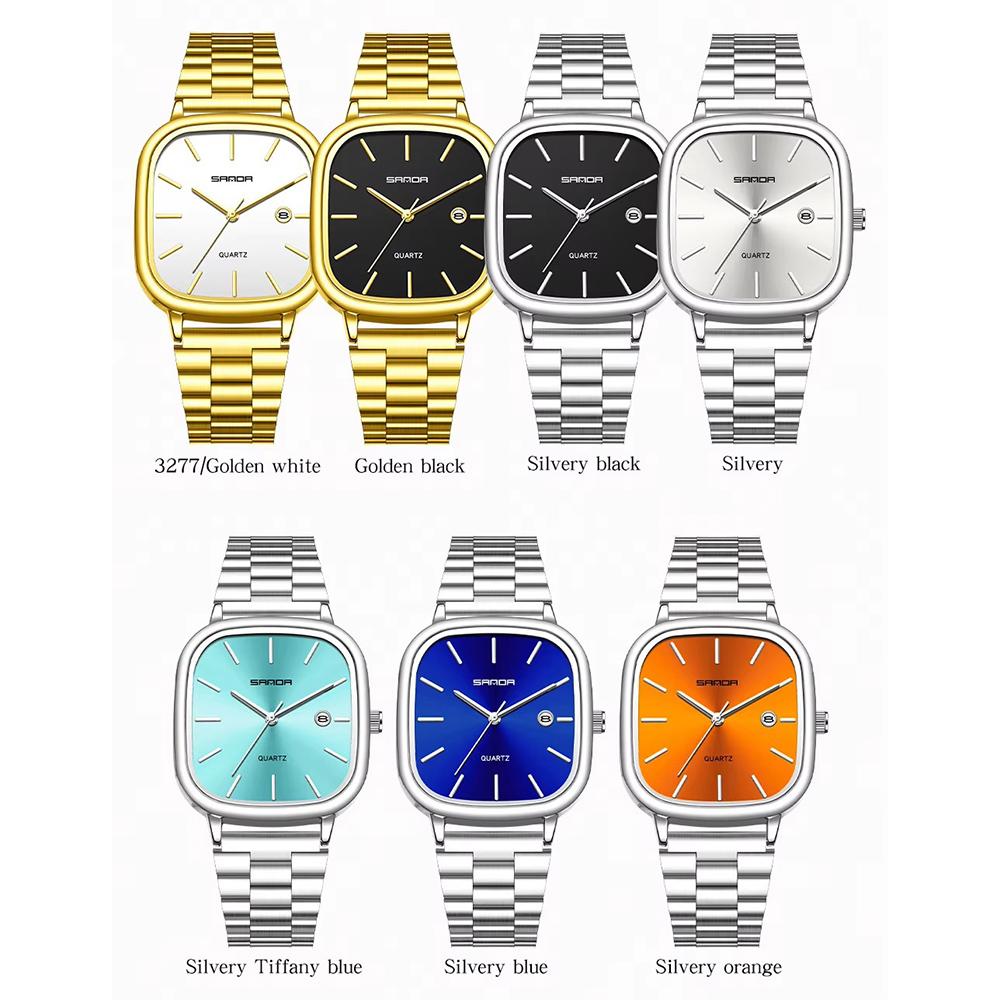 Fashion Square Dial Couple's Wristwatches Men Women Casual Daily Calendar Watch Waterproof Steel Strap Relojs