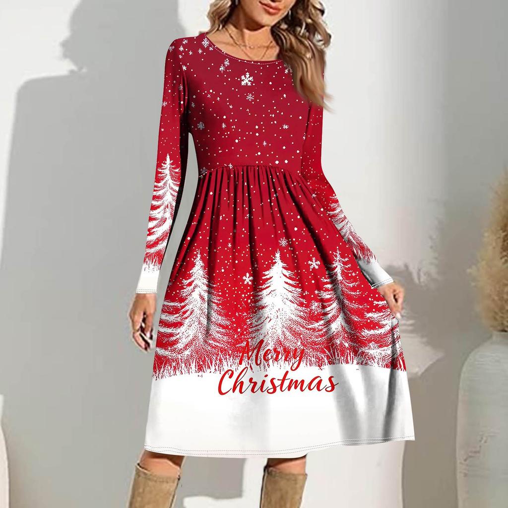 Rochie casual de damă cu imprimeu gradient, de primăvară, cu buzunar, cu gât rotund și mâneci lungi