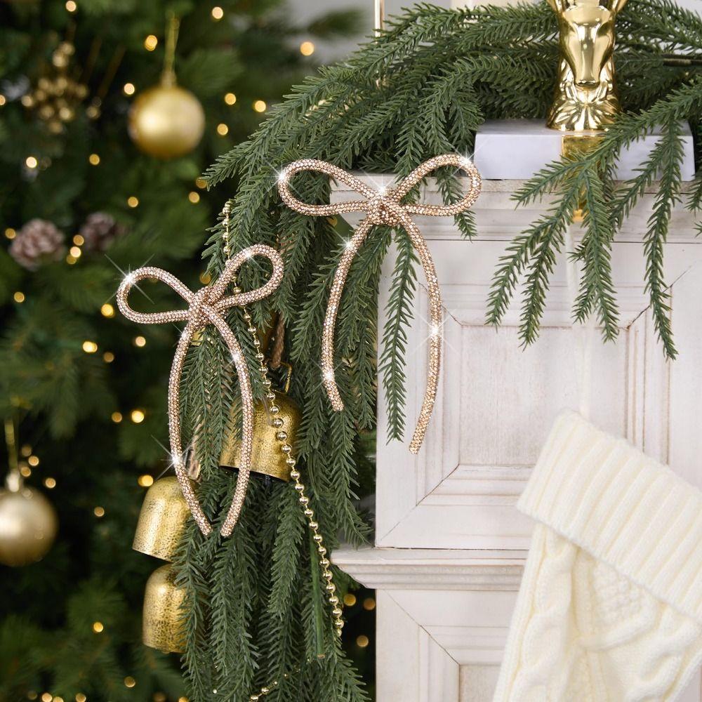 6 Pieces Set Twist Tie Attachment Christmas Bows Ornaments Glitter Finish Elegant Christmas Tree Decorations