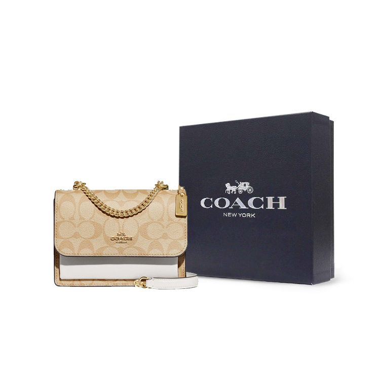 Coach Klare 18 Classic Monogram Flap Shoulder Bag Women Shoulder Bag Light-Khaki Chalk-White C9946-IMDQC