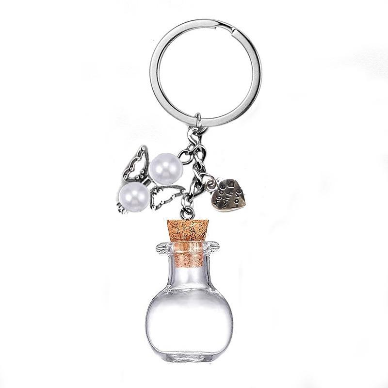 Chaveiro de Garrafa Vazia de Vidro Pingente Transparente Frascos de Óleos Essenciais Perfume Mini Garrafa dos Desejos Chaveiro Para Artesanato DIY