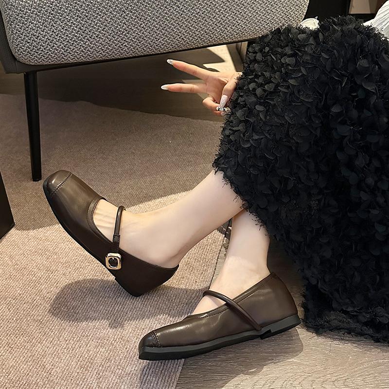 Fashion Women Ballet Flats Fashion Square Toe Pumps Female Mary Jane Shoes Soft Leather Slip-on Casual Shoes Office Lady Work Thin Shoes
